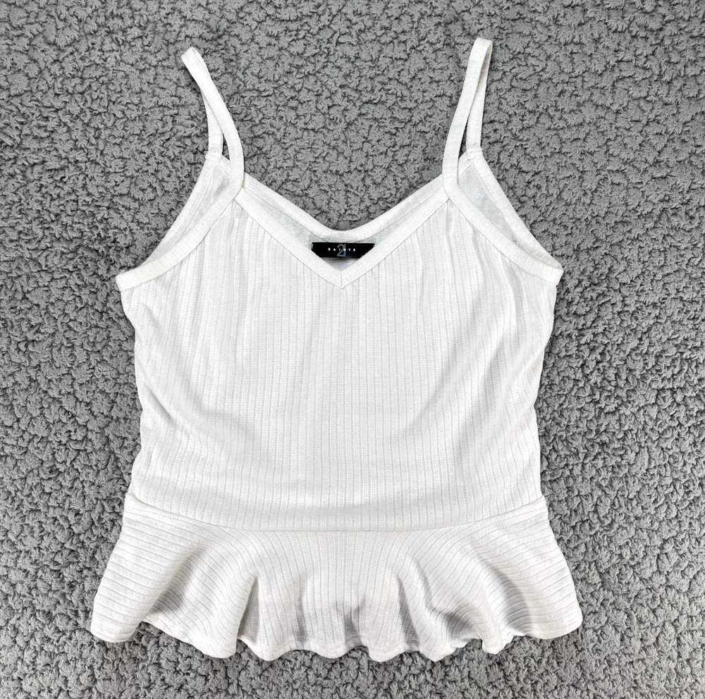 21 Saints Tank Top Womens Large White Scrunch Waist Ruffle Beachy Boho